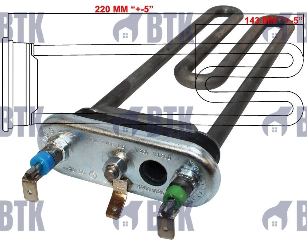 Bosch Çamaşır Makinesi Rezistansı Thermowatt 220 MM 1850W-230V (Termikli)