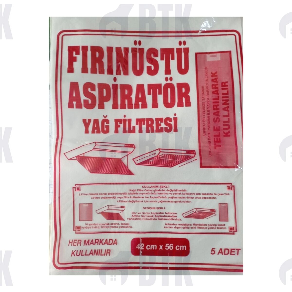 Elyaf Aspiratör Filtresi 5'li Paket