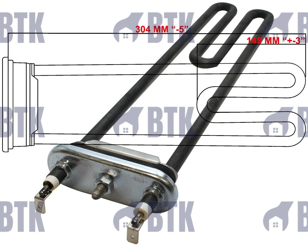 Arçelik 2600 Çamaşır Makinesi Rezistansı Thermowatt 304 MM 2000W-230V (Termikli)