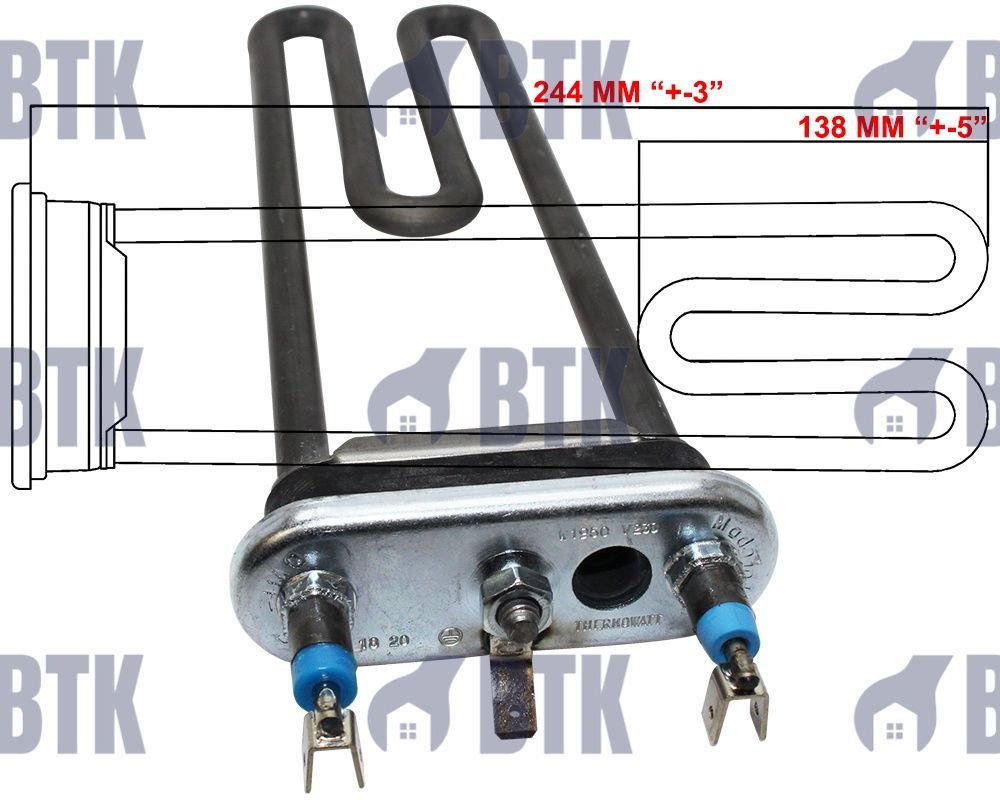 Profilo Çamaşır Makinesi Rezistansı Thermowatt 244 MM 1950W-230V (Termikli)
